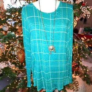 Apt 9 teal XL tunic plaid blouse